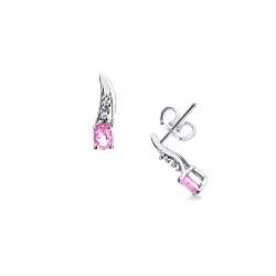 Boucles d'oreilles en or blanc 18 carats avec saphir rose et diamants
