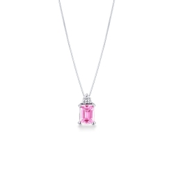 18k white gold necklace with pink sapphire emerald cut and diamonds