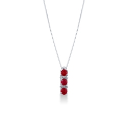 Necklace in 18k white gold with ruby trilogy 