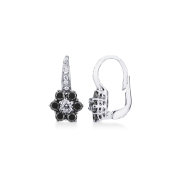 Pendientes flor oro blanco 18K diamantes negros y blancos