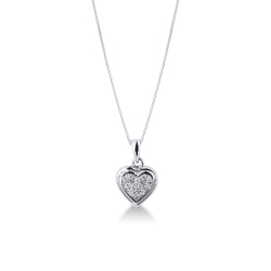 18k white gold heart pendant , diamond pavè