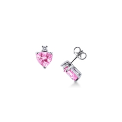 18k white gold earrings with heart cut pink sapphires and round cut diamonds