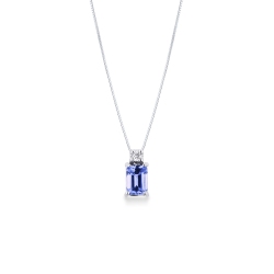 Collier en or blanc 18k avec tanzanite rectangulaire et diamant
