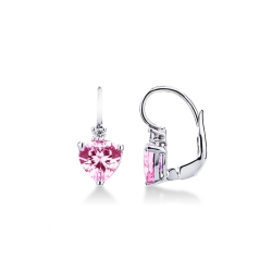 Boucles d'oreilles en or blanc 18k avec saphirs roses à cœur et diamants 