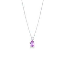 18k white gold necklace with pink sapphire pear cut and diamond