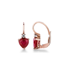 Pendientes oro rosa 18k corazones con rubíes y diamantes