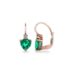 Rose gold 18k drop earrings with emeralds heart cut and diamonds 