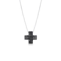 Kreuz-Anhänger mit schwarzen Diamanten Weißgold-Kette