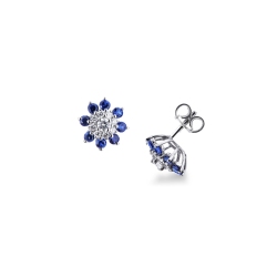 18k white gold cluster earrings with blue sapphire and diamonds