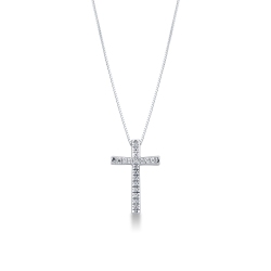 Weissgold Kreuz Kette mit Diamanten 