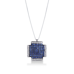 Square cross pendant with blue sapphires and diamonds