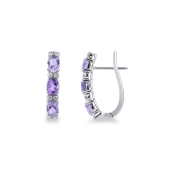 18k white gold hoop earrings with diamonds and amethysts