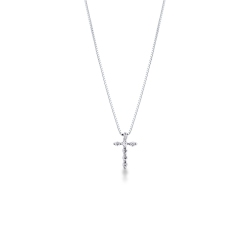 18k white gold thin cross pendant with round cut diamonds