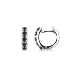White gold 18k hoop earrings with black diamonds 