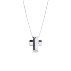 Men cross pendant with black diamonds in 18k white gold