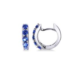 White gold 18k hoop earrings with blue sapphires and diamonds