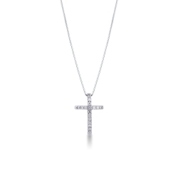 Weißgold Kette mit Diamant-Kreuz-Anhänger modern