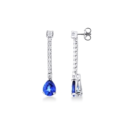 White gold 18k drop earrings with diamonds and blue sapphires