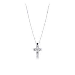 Collier avec pendentif croix Or Blanc 18k et diamants