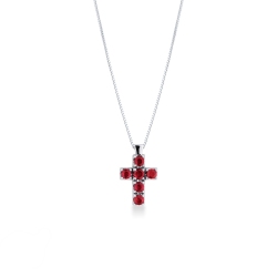 Ruby cross pendant in 18k white gold