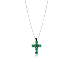 Cross pendant with emeralds