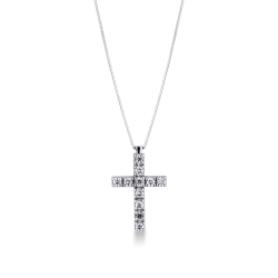 Cross necklace in white gold 750 with diamonds