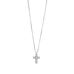 Cross pendant with 6 round cut diamonds in 18k white gold