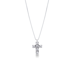 Collier en or blanc 18k avec croix ornée de diamants