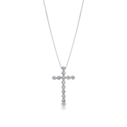 Round cut diamonds cross necklace 