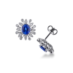 Boucles d'oreilles en or blanc 18k  saphir bleu et diamants