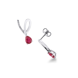 White gold 18k earrings with rubies pear cut and diamonds 