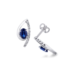 Fancy earrings in 18k white gold with diamonds and blue sapphires