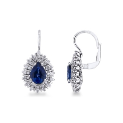 Pendientes de oro blanco de 18k con zafiros azules