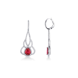 Boucles d oreilles en Or Blanc 18k avec Diamants et Rubis