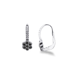 White gold 18k earrings with black and white diamonds flower shaped 