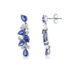 18k white gold drop earrings with diamonds and blue sapphires 