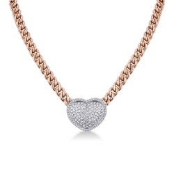 Collier gourmette or rose 18k avec cœur pavé de diamants