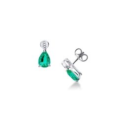 18k white gold earrings with emeralds pear cut and diamonds