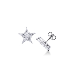 18k white gold stud earrings with star cut diamonds