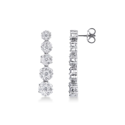 White gold 18k stud earrings with 5 diamonds flowers 