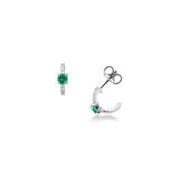 Earrings in white gold 18k with emeralds and diamonds
