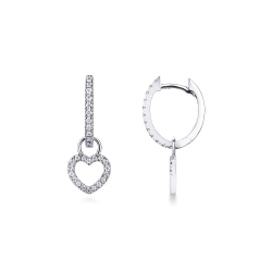 Earrings in white gold 18k with heart diamonds pendant
