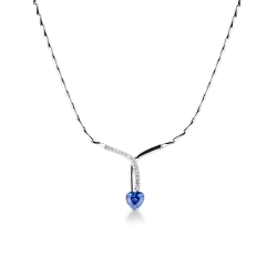 18k white gold necklace with heart blue sapphire and diamonds