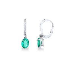 Earrings in white gold 18k with emeralds and diamonds