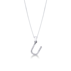 Necklace with initial U in white gold and diamonds
