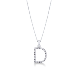Necklace with initial D in white gold and diamonds