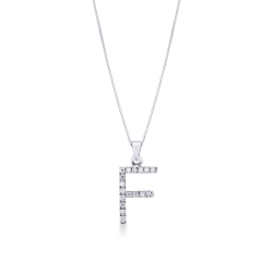 Letter F pendant with round cut diamonds