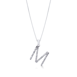 Letter M pendant with round cut diamonds