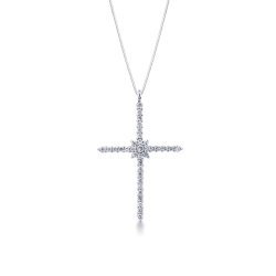 Thin cross pendant with diamonds in white gold 18k