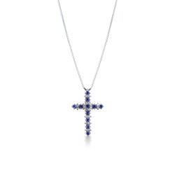 Kette mit Kreuz aus Saphiren und Diamanten Weißgold